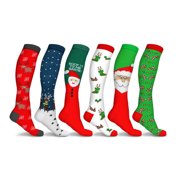 Festive Knee-High Compression Socks Pack Of 3 Pairs