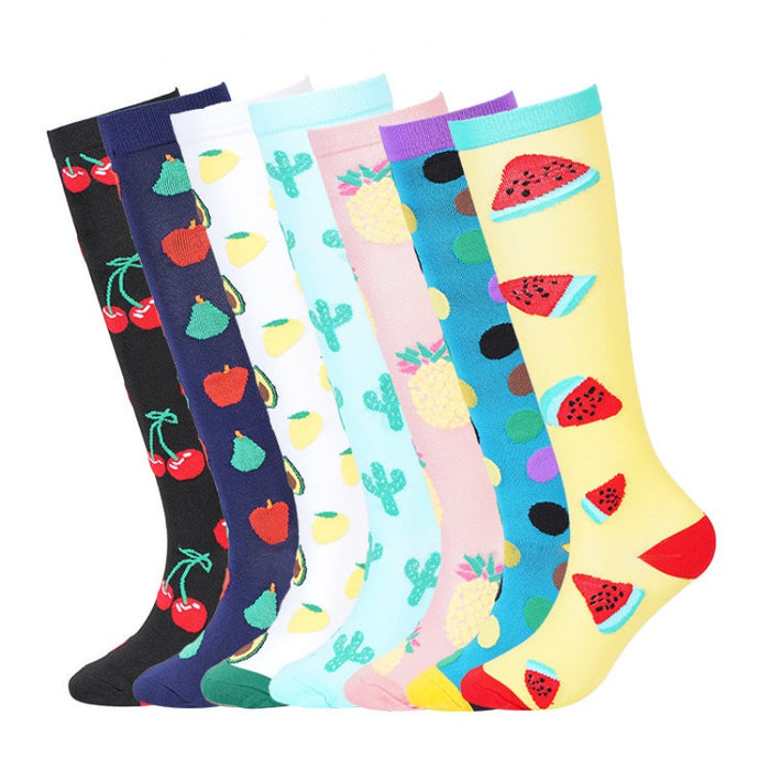 Cartoon Fruit Compression Socks Breathable Sweat-Absorbing Sports Socks Shape Leg Socks - Seven Pairs