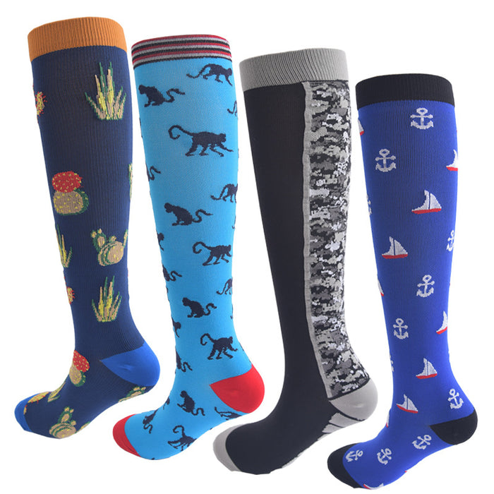 Leisure Sports Compression Socks Men's and Women's Outdoor Long Tube Compression Socks - Four Pairs