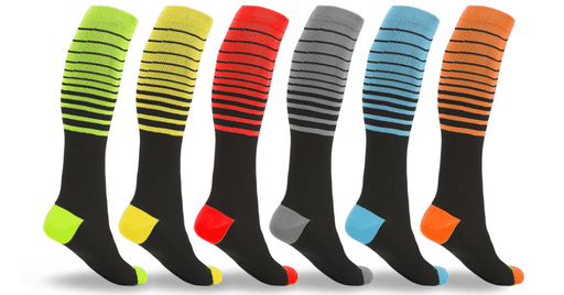 Unisex Striped Compression Socks (6-Pack) Perfect For Running, Hiking & Flight Socks - Sockz