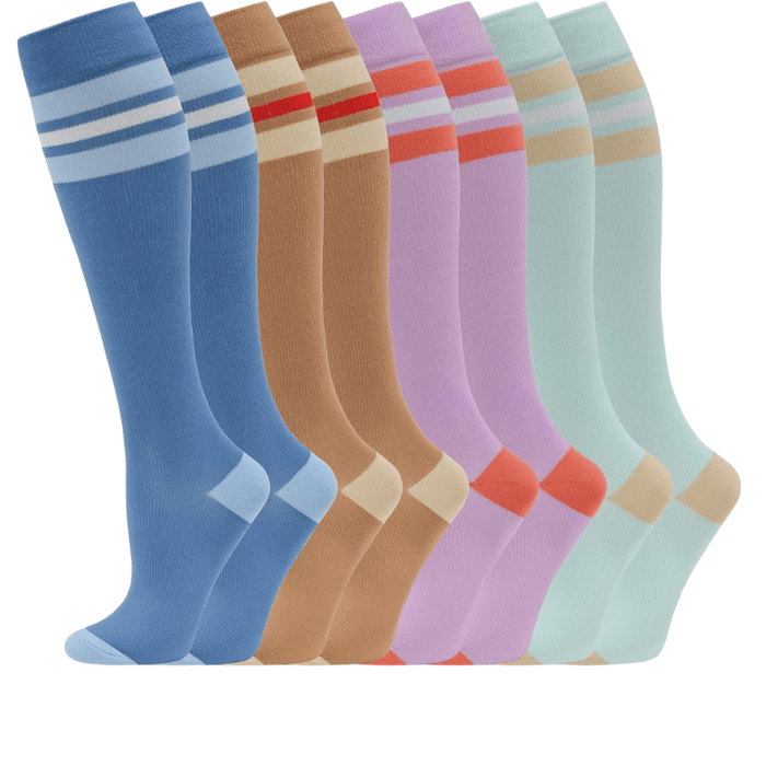 8-Pack High Length Pattern Compression Socks - Support and Comfort