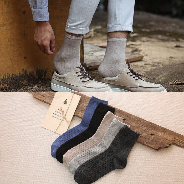 Classic Solid Color Vertical Stripes Cotton Socks