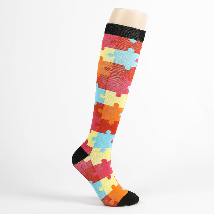 Outdoor Sports Compression Socks Men and Women Color Running Elastic Calf Socks Riding Pressure Socks - Six Pairs