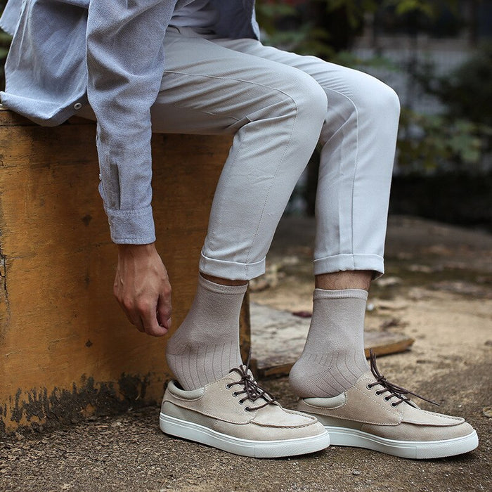 Classic Solid Color Vertical Stripes Cotton Socks