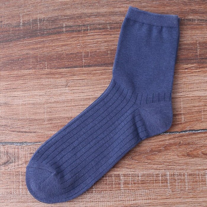 Classic Solid Color Vertical Stripes Cotton Socks