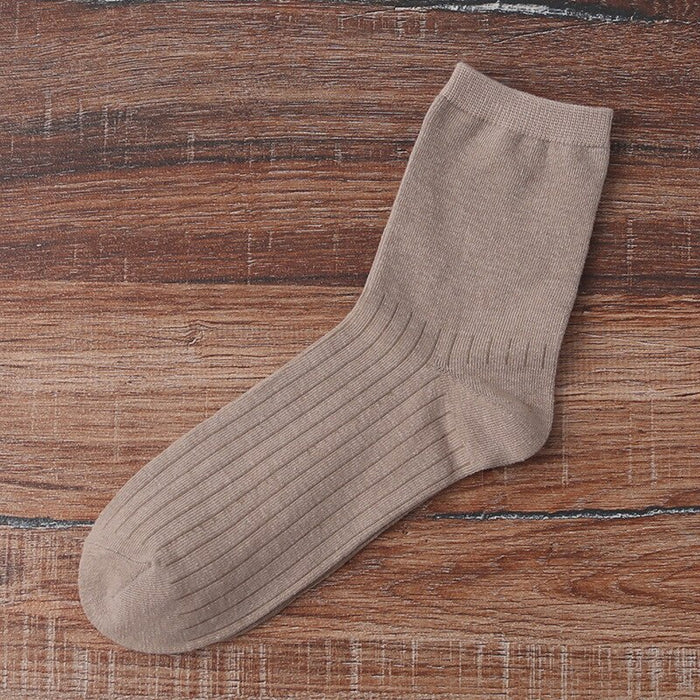 Classic Solid Color Vertical Stripes Cotton Socks