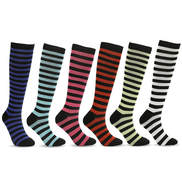 Striped Outdoor Compression Socks Fitness Stockings Running Socks - Six Pairs