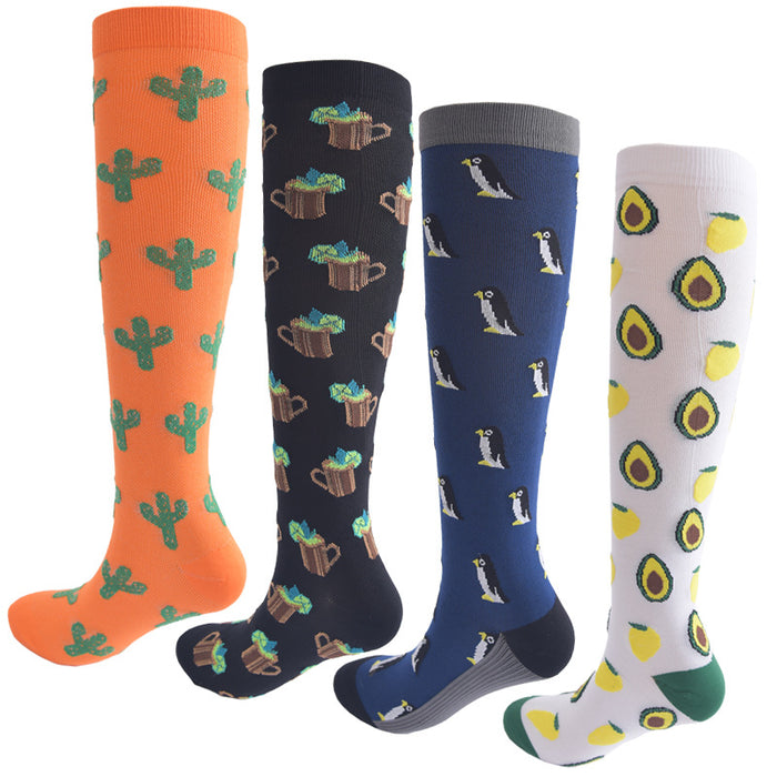 Leisure Sports Compression Socks Men's and Women's Outdoor Long Tube Compression Socks - Four Pairs