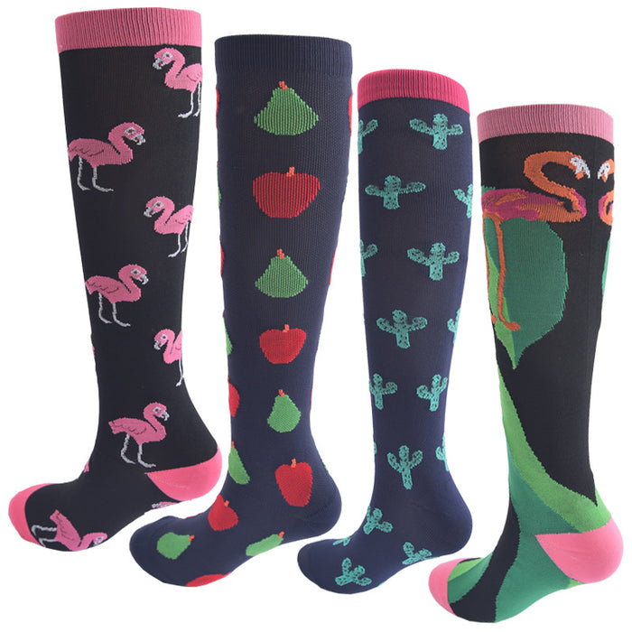 Leisure Sports Compression Socks Men's and Women's Outdoor Long Tube Compression Socks - Four Pairs