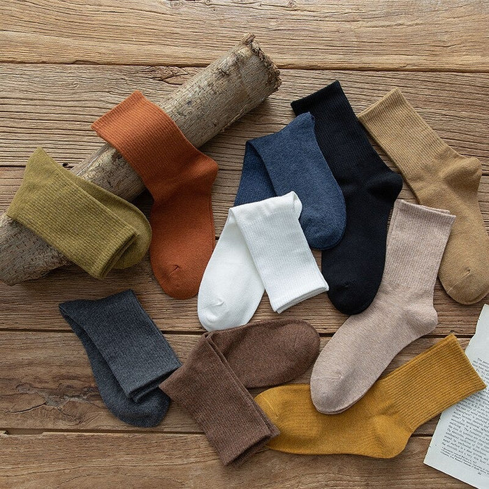Casual Solid Color Warm Combed Cotton Socks