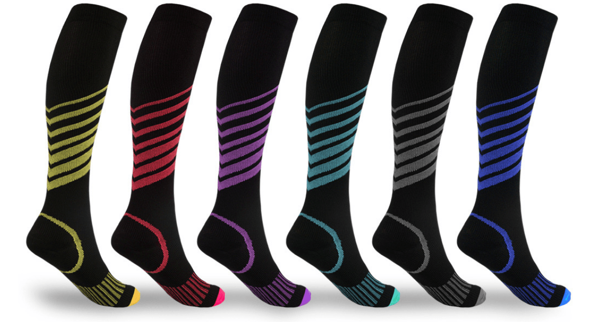 Ultra V-Striped Knee-High Compression Socks (5-Pack) Running, Hiking & Flight Socks - Sockz