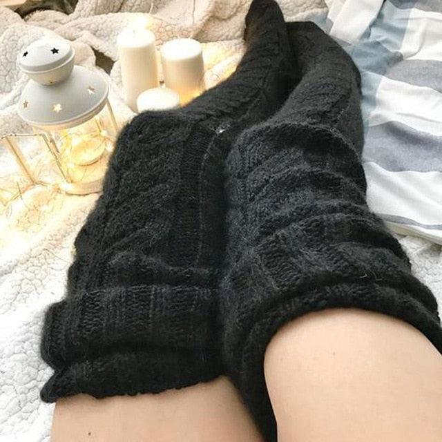 Winter Wool Stockings | Hand-Knitted Thigh High Women's socks | Over The Knee Socks - Sockz