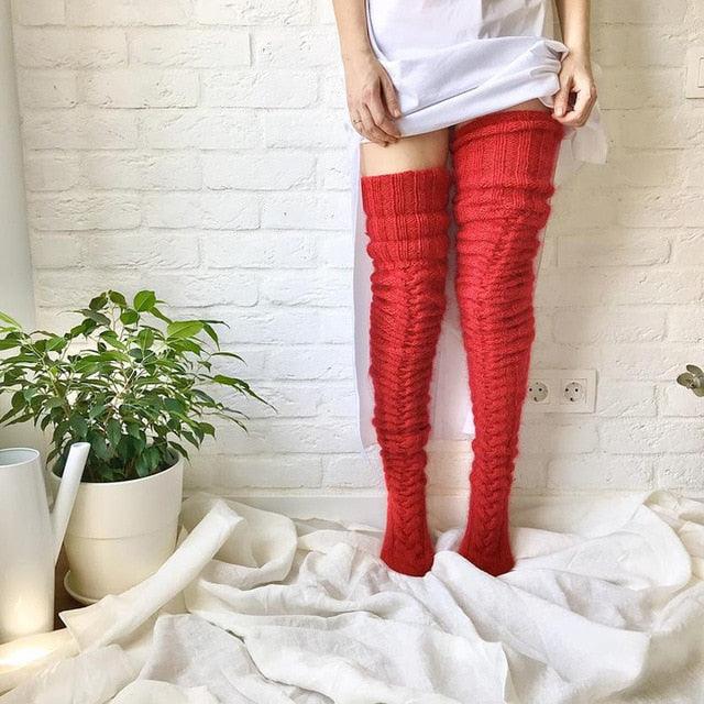 Winter Wool Stockings | Hand-Knitted Thigh High Women's socks | Over The Knee Socks - Sockz